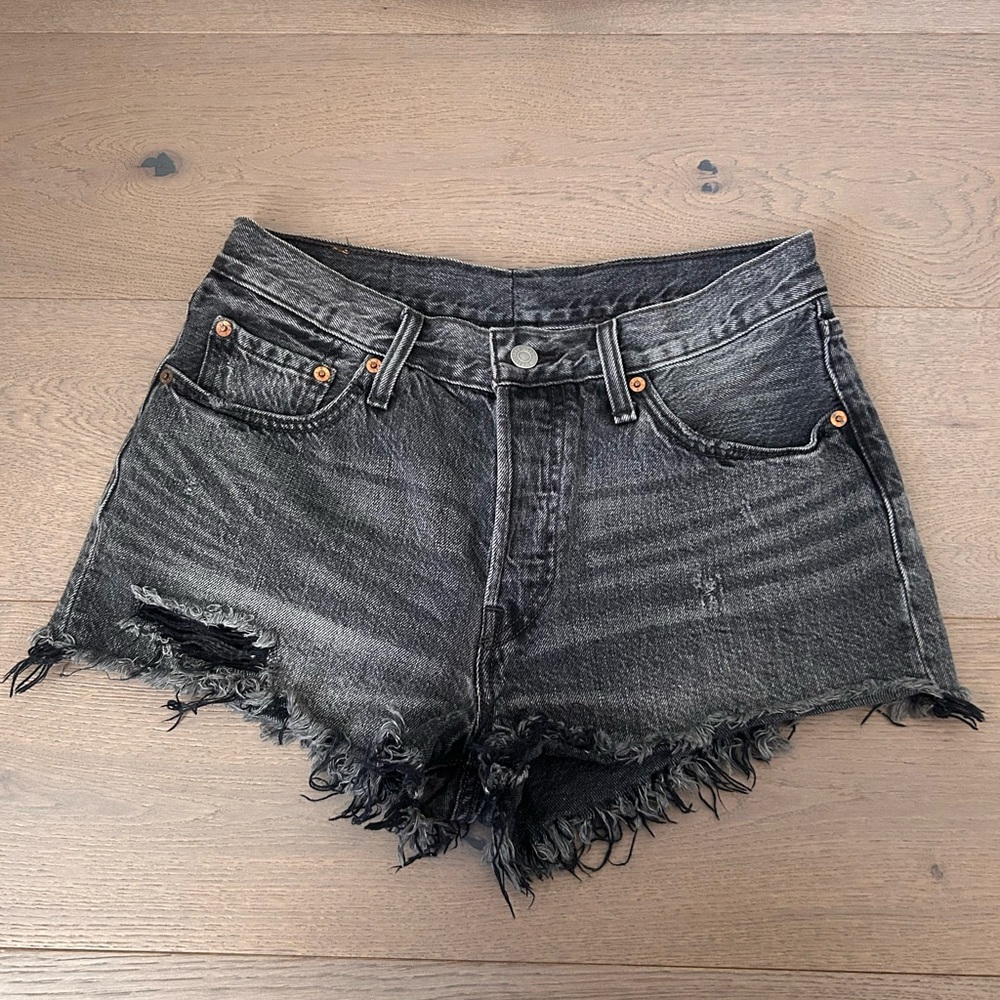 Levi's Black Frayed Jean Shorts